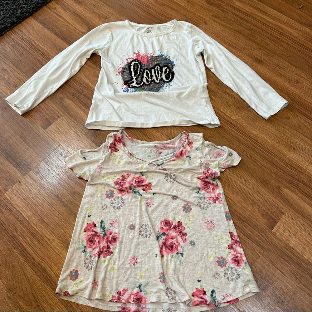 Sweet Kiss/ Justice Lot Of Girls Shirts Set of 2 Love Floral - Size 10/12